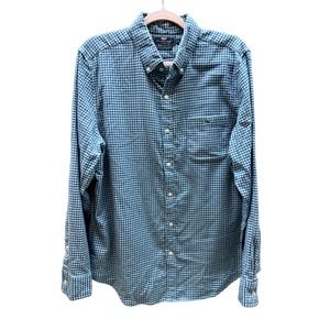 Vineyard Vines Shep & Ian Large Slim Fit Tucker Shirt Blue Check, Brushed Cotton